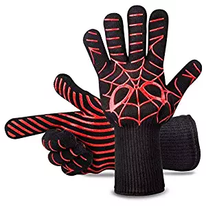 Panshi BBQ Gloves,932°F Heat Resistant Grilling Oven Glove,Kitchen Cooking Mitts with Forearm Protection,Non Slip Silicone Insulated Coating Grill Gloves, Spider Man Pattern(1 Pair)