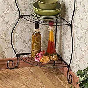 CHOOSEandBUY Corner Bakers Rack 5-Tier Shelves with Decorative Metal Scrollwork Rack Bakers Storage Kitchen Shelf Stand