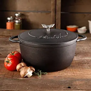 The Pioneer Woman Timeless Cast Iron 5-Quart Pre-Seasoned Dutch Oven with Lid, Bakelight Knob & Stainless Steel Butterfly Knob