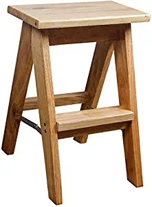 lqgpsx Folding Stool Solid Wood 2 Step Stool Kitchen Portable Chair Household Wooden Bench