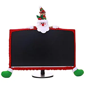 LONG7INES Christmas Computer Monitor Cover, Elastic Xmas Decorations Reindeer Computer Monitor Border Cover, Elastic Laptop Computer Cover for Xmas Home Office Decor and New Year Gift Ideas