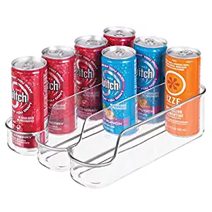 mDesign Small Plastic Kitchen Bin Storage Organizer Rack for Pop/Soda Bottles for Refrigerator, Pantry, Countertops and Cabinets - Holds Beverage Cans, Water, Juice Boxes - 10" Long - Clear