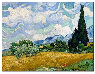 Wieco Art Wheat Field with Cypresses by Van Gogh Classical Oil Paintings Reproduction Large Modern Canvas Print Wall Art Landscape Pictures Stretched and Framed Giclee s Artwork for Home Office Decor