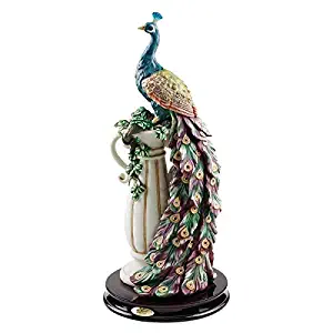 Design Toscano Peacock's Sanctuary Home Decor Statue, 17 Inch, Full Color