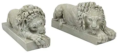Design Toscano Canova Lions from the Vatican Statues, 12 Inch, Set of Two, Polyresin, Antique Stone
