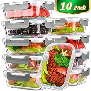 [10 Pack,22 Oz]Glass Meal Prep Containers,Glass Food Storage Containers with lids,Glass Lunch Containers,Microwave, Oven, Freezer and Dishwasher Safe(22 Oz)