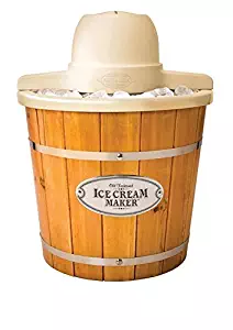 4-quarts BPA free Vintage Collection Wood Bucket Electric Ice Cream Maker with Easy-clean Liner by Nostaglia