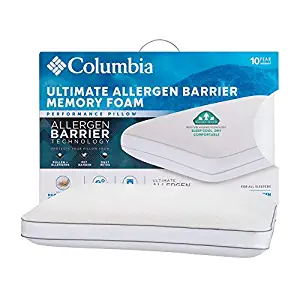 Columbia Ultimate Allergen Barrier Hypoallergenic Memory Foam Pillow – Standard/Queen - Blocks Dust Mites, Pet Dander, Pollen and Allergens – Knit Cover with Zipper Closure - For All Sleep Types
