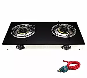 2 Burner Stove Gas Propane Range Tempered Ignition Camping Outdoor Glass Cooktop