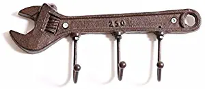 KiaoTime Retro Vintage Key Rack Holder Hooks Cast Iron Wrench Spanner Shape Decorative Wall Mounted Antique Man Cave Garage Tool Holder Coat Hat Hooks Rack Hanger Wall Decor