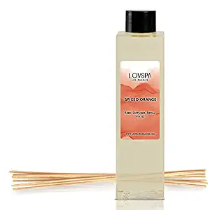 LOVSPA Spiced Orange Reed Diffuser Oil Refill with Replacement Reed Sticks - Cinnamon and Orange Scented Air Freshener Diffusing Oil Liquid for Scented Sticks, 4 Ounces, Made in The USA