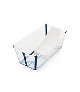 Stokke Flexi Bath Bundle with Newborn Support, Heat Sensitive Plug, Transparent Blue