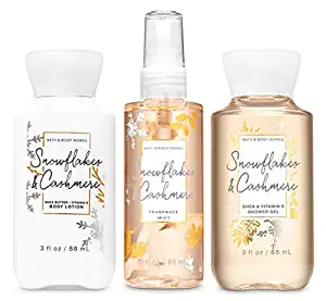Bath and Body Works SNOWFLAKES & CASHMERE Gift Set Trio Travel Size - Fine Fragrance Mist - Body Lotion - Shower Gel