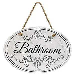 Bathroom Marble Bathroom Sign | 8 3/4" x 6” x 5/16” | Home Décor Collection | Ceramic with Design | Oval Bathroom Wall Plaque | Bathroom Wall Décor | Bathroom Décor Wall Art (Bathroom)