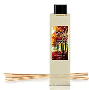 LOVSPA Cashmere Woods Reed Diffuser Oil Refill with Replacement Reed Sticks | Amber Mimosa, Vanilla Musk & Apricot Nectar | Scent for Kitchen or Bathroom, 4 oz | Made in The USA