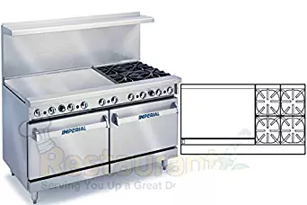 Imperial Commercial Restaurant Range 60" With 4 Burners 36" Griddle 2 Standard Ovens Propane Ir-4-G36