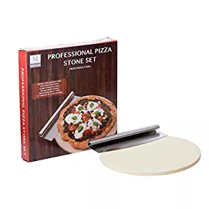 Extra Thick Best Pizza Stone Set for Oven or Grill Certified Food Safe. Thermal Shock Resistant. 15’’ Circular Stone Comes With Free Gourmet Stainless Steel Pizza Cutter