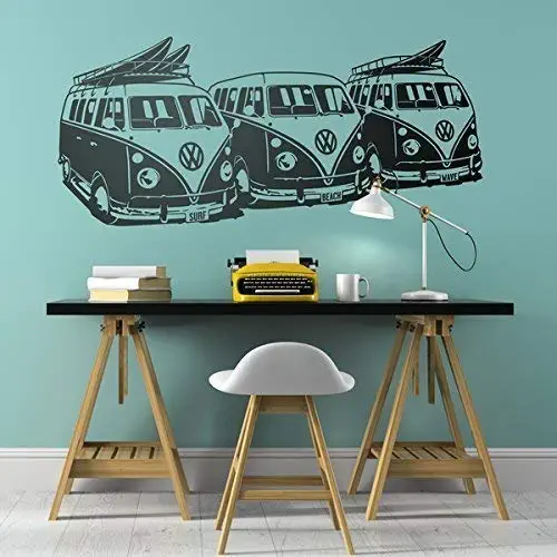 Vintage VW surf Bus wall art decal Surfing home decor VW Beach Bus Decal