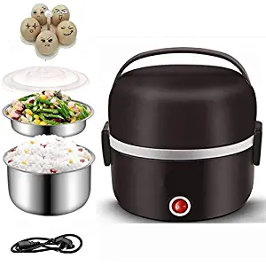 Multifunctional Electric Warmer Lunch Box Food Heater Portable Lunch Containers Warming Bento For Home Food Grade Material 2 Layers Steamer with Stainless Steel Bowls, Egg Steaming Rack, Measuring Cup