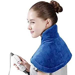 Tech Love Electric Heating Pad for Neck Shoulder and Upper Back Pain Relief Moist/Dry Heated Pad with Auto Shut Off 14” x 22” - Blue