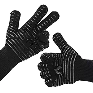 BETLLEMORY Oven Gloves,932℉ Extreme Heat Resistant BBQ Gloves Grill Gloves,13.5” Anti-Slip Oven Mitts, Durability and Stretchy Aramid Cook&Kitchen&Industrial Heat Treatment Gloves (Black)