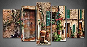 5 Panel Wall Art Streets of Old Mediterranean Towns Flower Door Windows Painting The Picture Print On Canvas Architecture Pictures for Home Decor Decoration Gift Piece