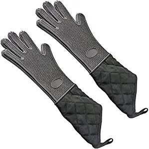 EFAGL Silicone Oven Mitts with Quilted Cotton Lining,Extra Long Professional Heat Resistant Pot Holder&Cooking/Grilling Gloves