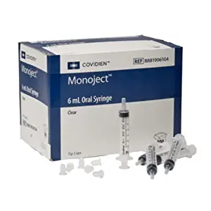 Covidien 8881906104 Monoject Oral Syringe, Polypropylene, 6 mL Capacity, Clear (Pack of 100)