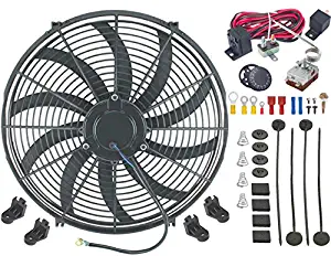 American Volt Single 12V Electric Engine Radiator Cooling Fan & Adjustable Temp Thermostat Controller Kit (16" Inch)