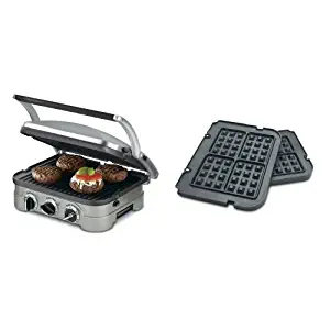 Cuisinart GR-4N 5-in-1 Silver Griddler, Black Dials, and Waffle Plates Bundle