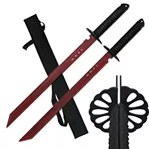 (GG) 2 PC Full Tang 26" Ninja Samurai Twin Tanto Blade Sword Machete Katana Red Set