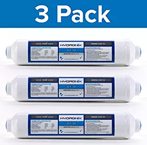 Hydronix 3 Pack ICF-10 Reverse Osmosis Post Polishing, Fridge & Ice Inline Coconut GAC Water Filter, 2000 Gal 1/4 NPT