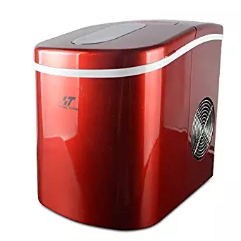 YONGTONG Ice Maker, Countertop Automatic Portable Icemaker Machine, Producing 26Lbs(12Kg) per Day, with 2 Selectable Cube Sizes, with Easy-Touch Buttons, Stainless Steel, 2.2L(2.3QT) Capacity (Red)