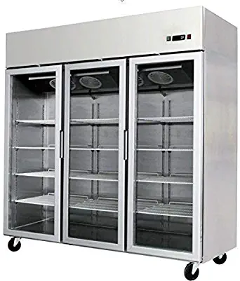 78" 3 Door Glass Front Refrigerator Fridge Commercial Merchandiser, MCF-8606, Stainless Steel, with LED lighting