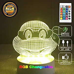 Aiwall 3D Optical Illusion Ninja Turtles Panel Model Lighting Night 7 Color Change USB Touch Button LED Desk Table Light Lamp
