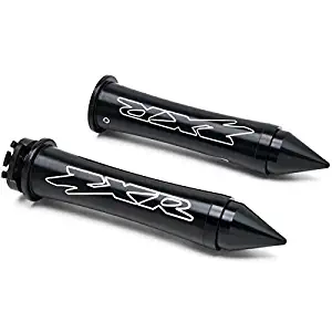 Krator Black Hand Grips"ZXR" Logo Spiked Bar Ends Grip For Kawasaki Ninja ZX-6R ZX 6RR ZX600 600R