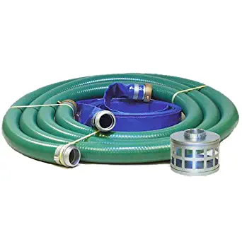 JGB Enterprises Eagle Hose PVC/Aluminum Water/Trash Pump Hose Kit, 2" Green Suction Hose Coupled M x F WS, 2" Blue Discharge Hose Coupled M x F WS, 29 Vacuum Rating, 80 PSI Maximum Temperature, 25' Length, 2 ID