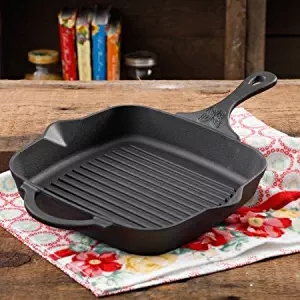 The Pioneer Woman Timeless Super Pre-Seasoned Cast Iron 10.25" Square Grill Pan