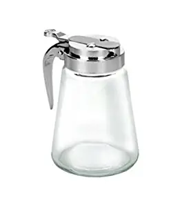 Rocky Mountain Goods Glass Syrup Dispenser - Chrome Plated lid - Dishwasher Safe - Leakproof Design - 8 Ounce - More Stable Base to Avoid Tipping - Tempered Thick Glass