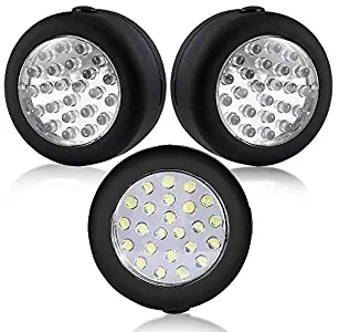 Cade 24 LED Round Magnetic Work Light Torch with Integral Hanging Hook and Magnet Set,Pack of 3(Black)