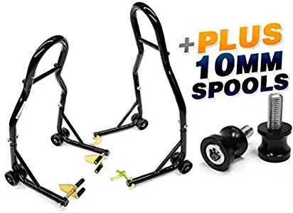 Venom Motorcycle Front+Rear Dual Lift Stand - w/Spools For Kawasaki Ninja 250R 2008-2011