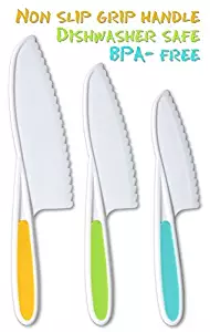 Tovla Knives for Kids 3-Piece Nylon Knife Set: Ideal Knives for Kids/Safe Lettuce and Salad Knives/Real Children's Cooking Knives/Firm Grip, Serrated Edges, BPA-Free
