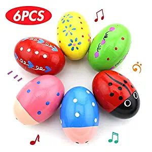 POPLAY 6 PCS Wooden Percussion Musical Egg Maracas Egg Shakers Halloween Props Random Pattern