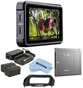 Atomos Ninja V 5" Touchscreen Recording Monitor, 1980x1080, 4K HDMI Input - Bundle Power Kit, Angelbird AtomX SSDmini 1TB External SSD, Microfiber Cloth, Handle Adapter