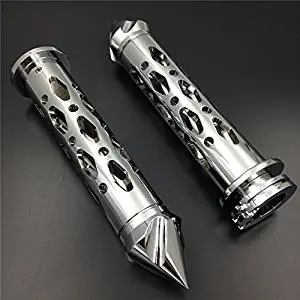 HTTMT TRHB122-22- Motorcycle CNC Made Chrome 7/8" 22mm Spike Bar Ends Grips Compatible with Kawasaki Ninja 250 500 ZX6 ZX7 ZX9 ZX10 ZX12 ZX14 (All Models and Years)