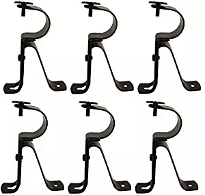 Curtain Rod Brackets - Black (Set of 6) -Adjustable (Also known as - Curtain rod Holder / Bracket for Drapery rod / Window Drapery rod bracket set for Draperies / adjustable curtain rod brackets)