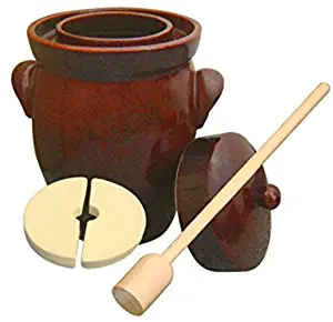 10L (2.36 Gal) K&K Keramik German Made Fermenting Crock Pot, Kerazo F2, Plus Beech wood Tamper