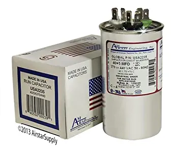 Lennox 100335-09 - 40 + 5 uf 370 / 440 Volt Volt VAC AmRad Round Dual Run Capacitor , Made in the U.S.A.