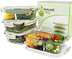 3 & 2 Compartments Glass Meal Prep Containers (3-Pack) | Airtight Glass Food Storage Containers with Lids | BPA-FREE Leakproof Bento Box Glass Lunch Box Compartments | Freezer, Oven, Microwave Safe