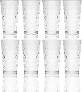 Circleware 40185 Circle Set of 8, 15.75 oz, Highball Beverage Drinking Glasses Heavy Base Tumbler Cups for Water, Juice, Milk, Beer, Ice Tea, 8pc,